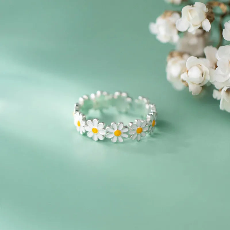 Cute Daisy Flowers Rings For Women Sweet Girls Exquisite Enamel Sunflower Open Ring