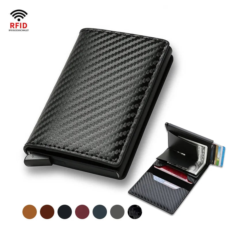 Carbon Fiber Credit Card Holder Wallets Trifold Leather