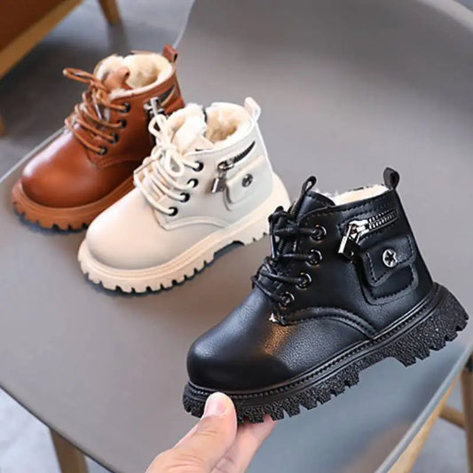 Fashion Children Boots Autumn Winter Plus Cotton Snow Boots Warm Boys Leather Ankle Boots