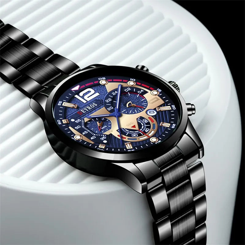 Fashion Mens Stainless Steel Watches Luxury Quartz Wristwatch Calendar Luminous Clock Men Business Casual Watch