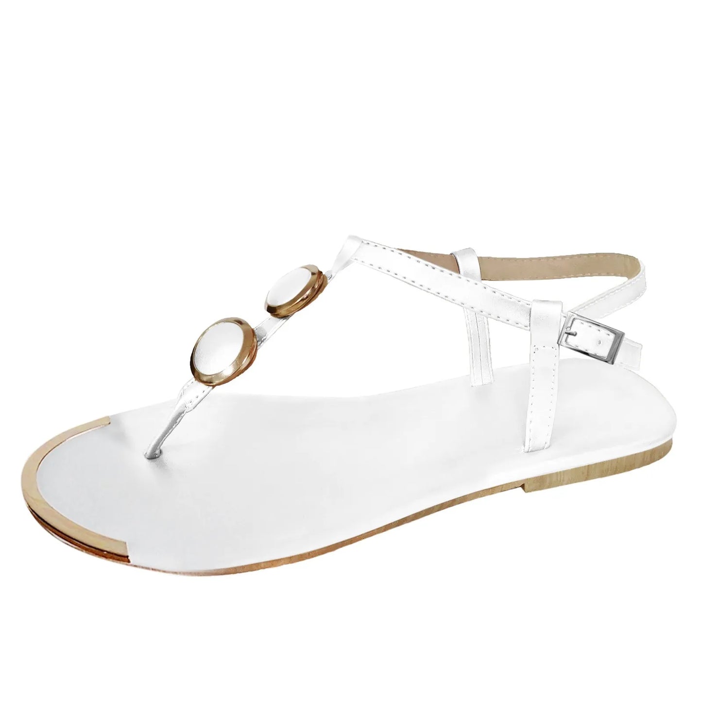 Gold Chain Sandals Buckle Flip Flops Flat With Casual Roman