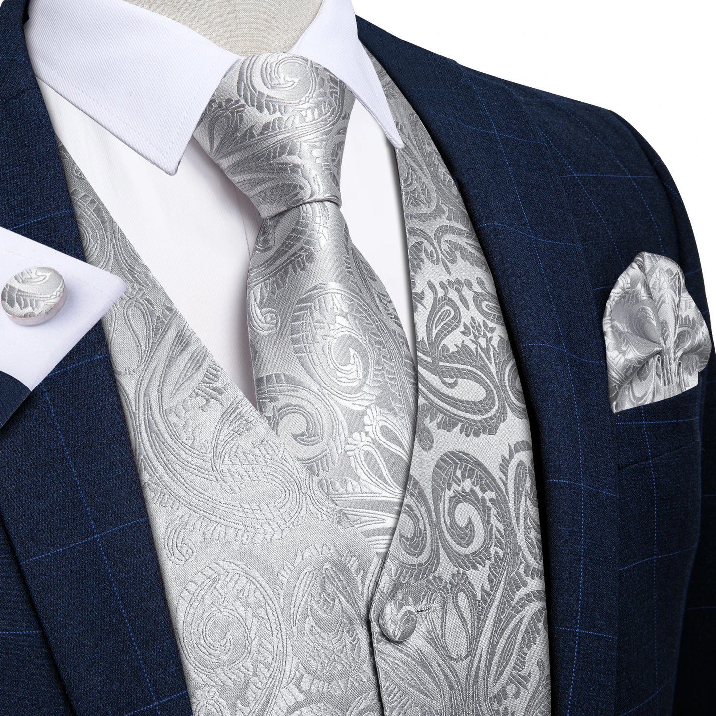 Formal Dress Gold Blue Black Paisley Wedding Suit Vest