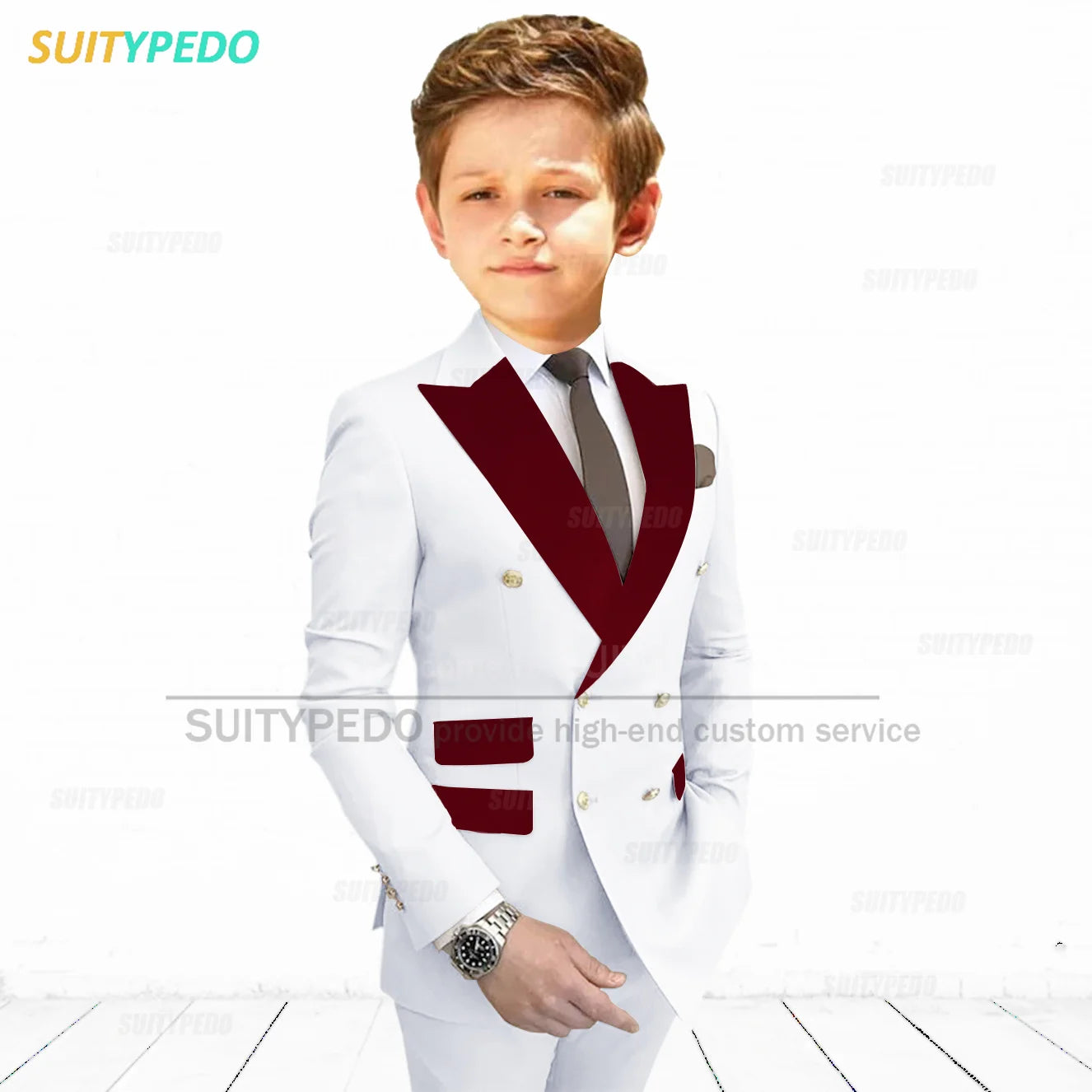 Burgundy Peaked Lapel Boy's Suit Set Children Prom Formal Blazer Pants Two Pieces Wedding Flower Kid Slim Fit Tuxedo Outfits