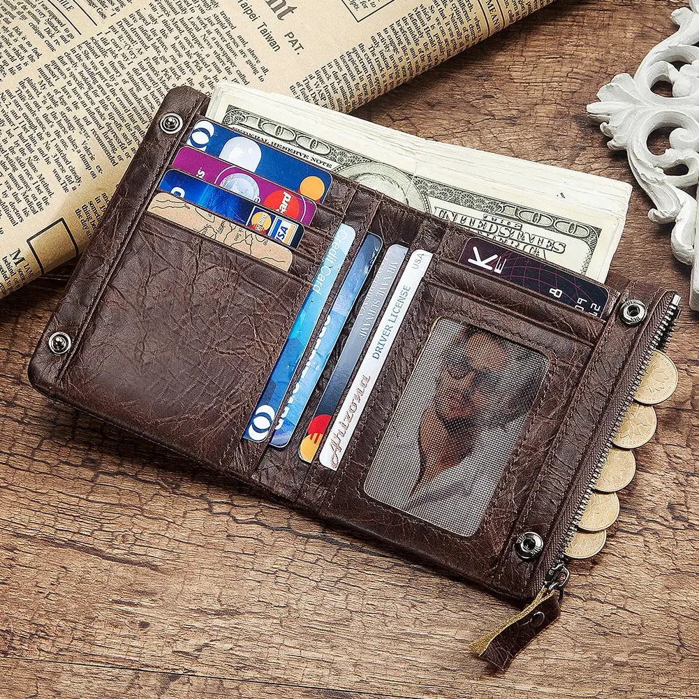 Top Quality Genuine Cow Leather Wallet Men Hasp Design