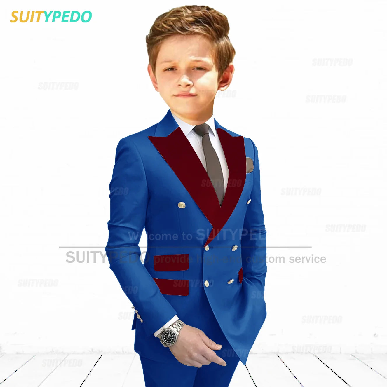 Burgundy Peaked Lapel Boy's Suit Set Children Prom Formal Blazer Pants Two Pieces Wedding Flower Kid Slim Fit Tuxedo Outfits