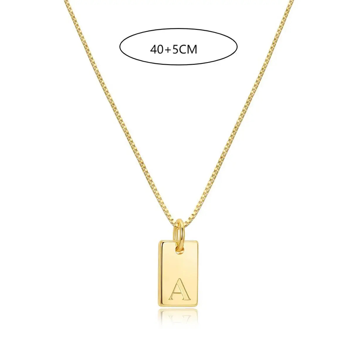 Tiny Square Initial Letter Necklaces Golden Plated Stainless Steel Engraved Letter Necklace