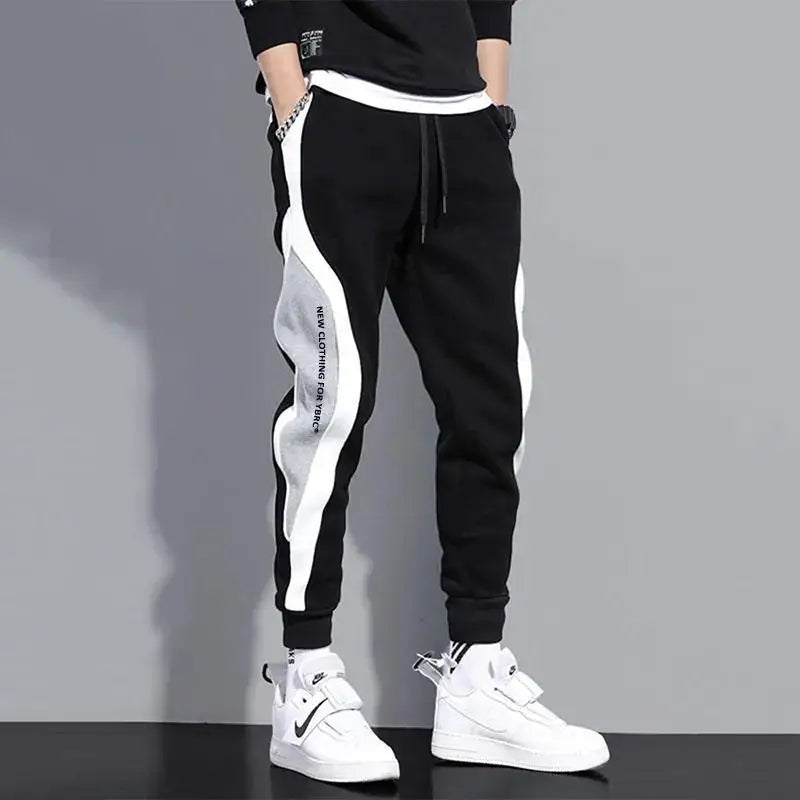 Men Jogging Fitness Pants Elastic Waist Windproof Tie-Foot Casual Baggy All-Match Trousers