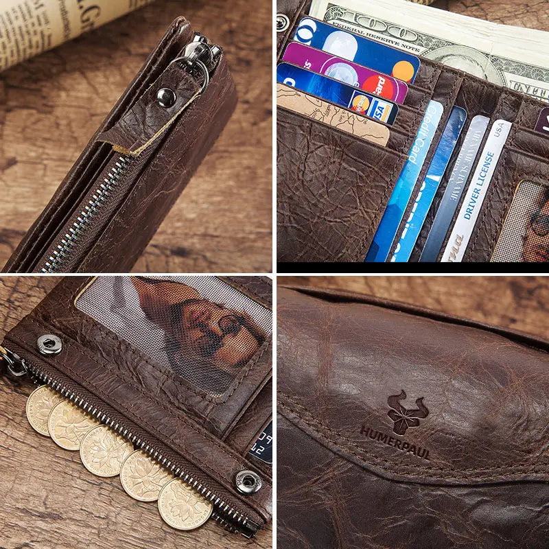 Top Quality Genuine Cow Leather Wallet Men Hasp Design