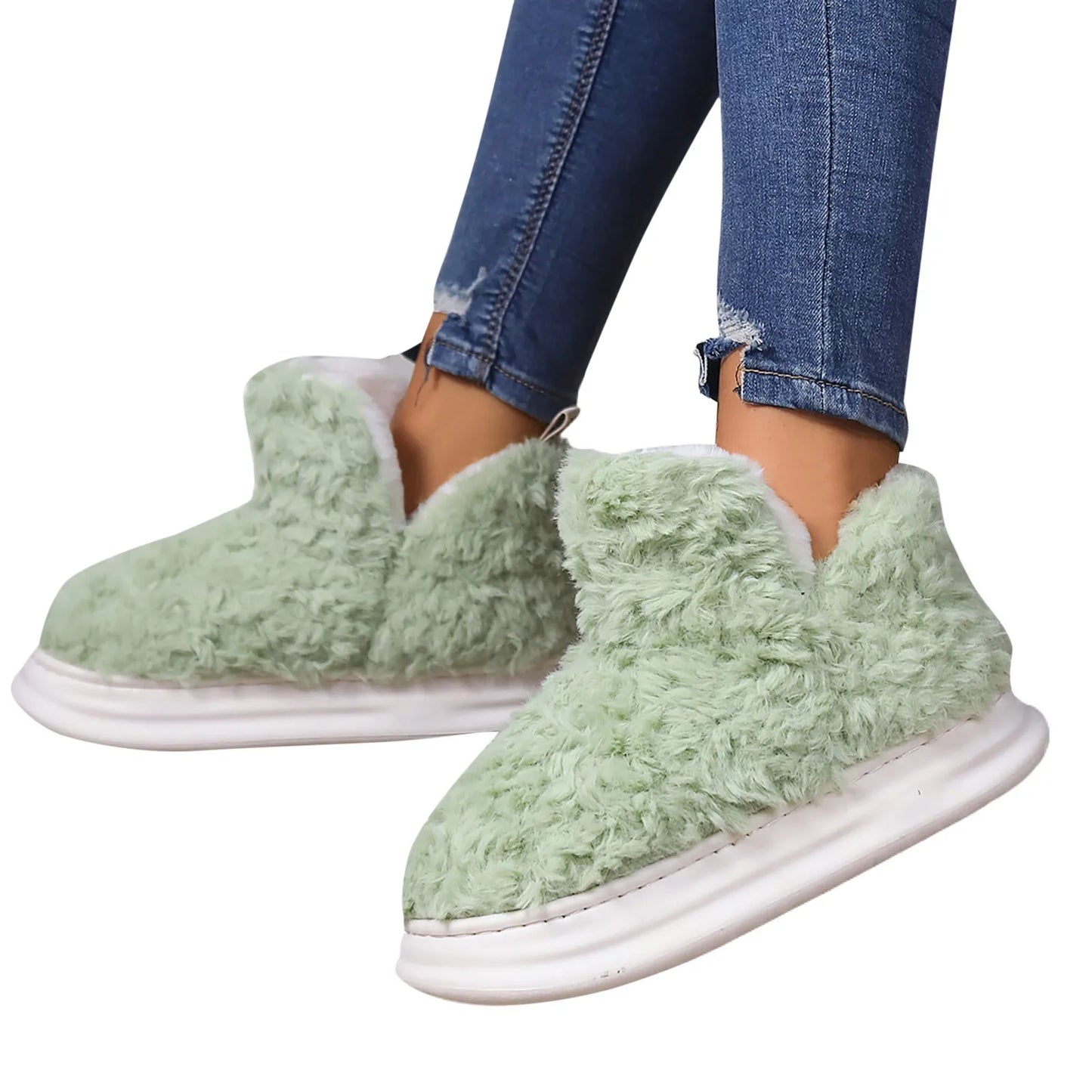 Furry Women Home Slippers Warm Plush Winter Platform Shoes Soft Female Indoor Slippers with Fur Couples Indoor Slippers Fashion