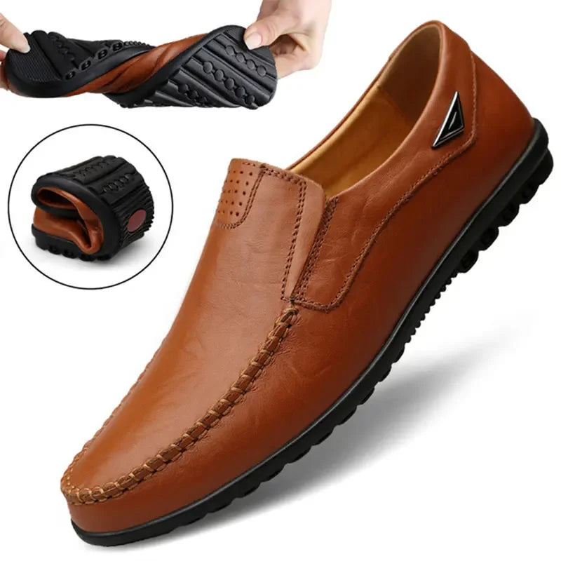 man shoes Genuine Leather Men Casual Shoes  Breathable Slip on Driving Shoes Plus Size 37-46