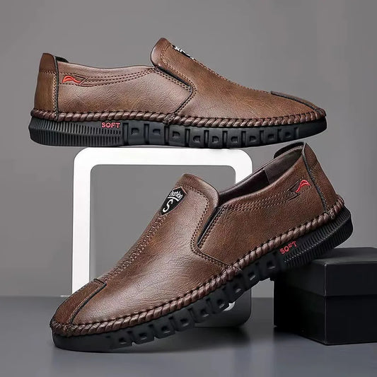 Men's Casual Shoes Autumn Brand  Fashion Comfortable Leather Shoes for Men Soft Bottom Business Leather Slip-on Flat Shoes