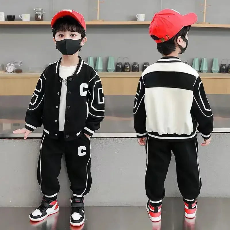 Autumn Baby Clothes Set Children Baseball Uniform Letter C Jacket Coat Top and Sport Pants 2pcs Suit Outfits Tracksuit