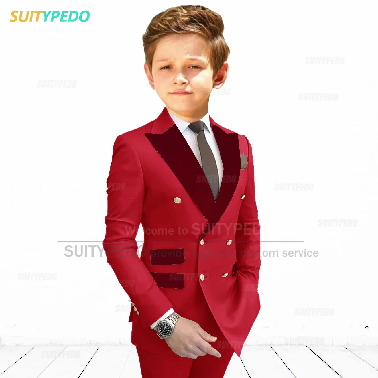 Burgundy Peaked Lapel Boy's Suit Set Children Prom Formal Blazer Pants Two Pieces Wedding Flower Kid Slim Fit Tuxedo Outfits