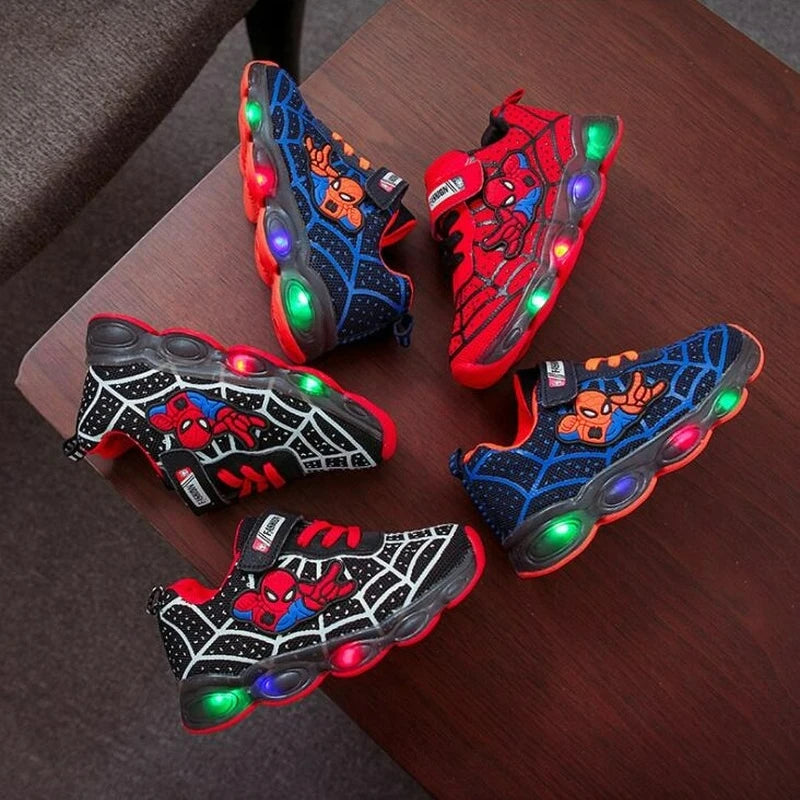 Disney Glowing Sneakers Spiderman for Boys Girls 2022Anime Fashion Kids Shoes Led Light Up Breathable Sports Running Shoes