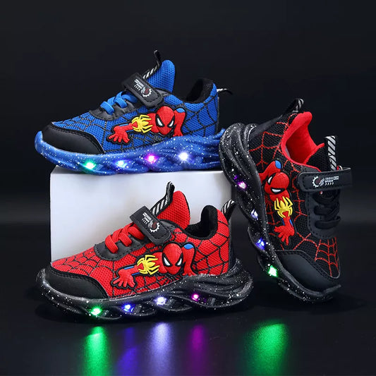 Disney LED Casual Sneakers Red Black For Spring Boys Mesh Outdoor Shoes Children Lighted Non-slip Shoes Size