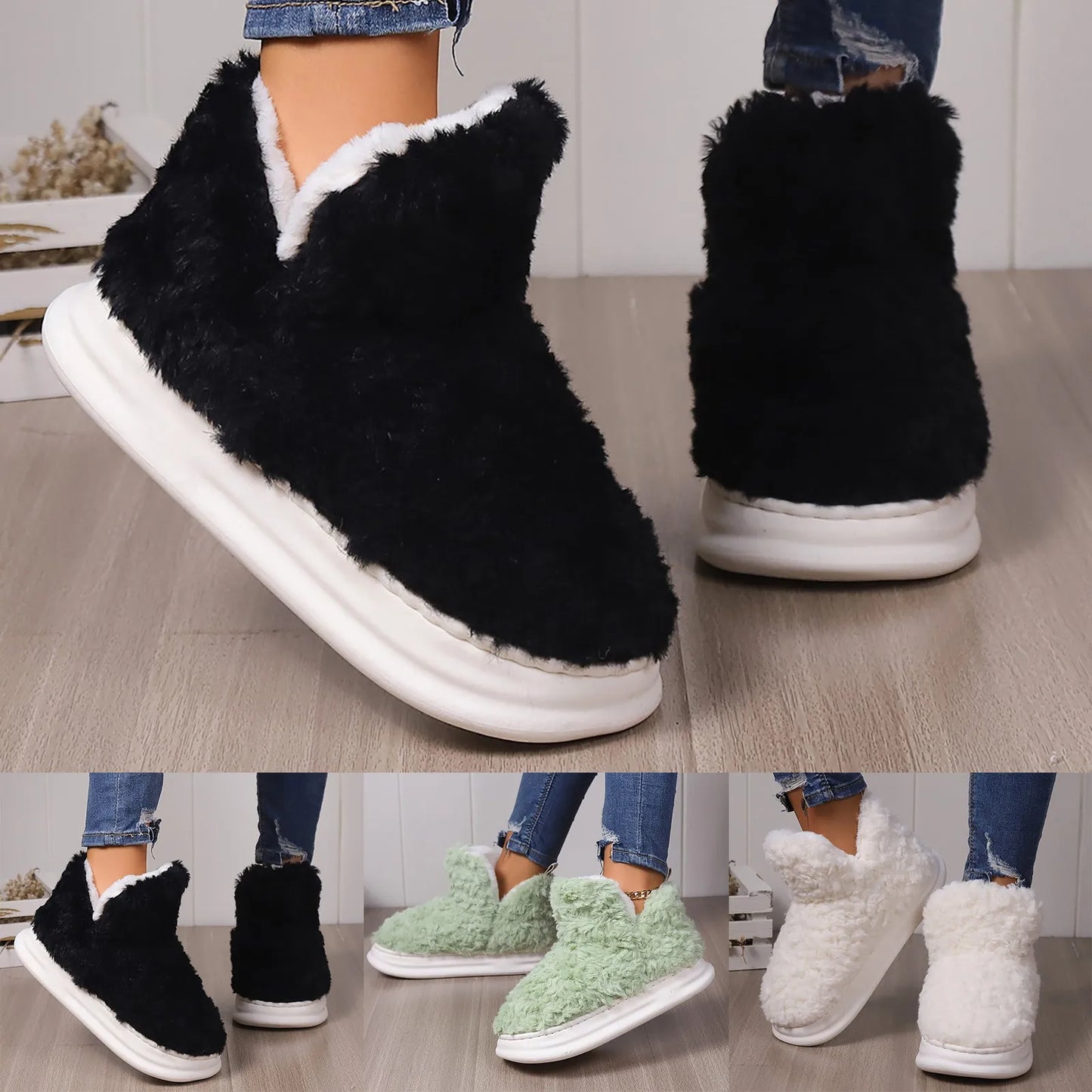 Furry Women Home Slippers Warm Plush Winter Platform Shoes Soft Female Indoor Slippers with Fur Couples Indoor Slippers Fashion