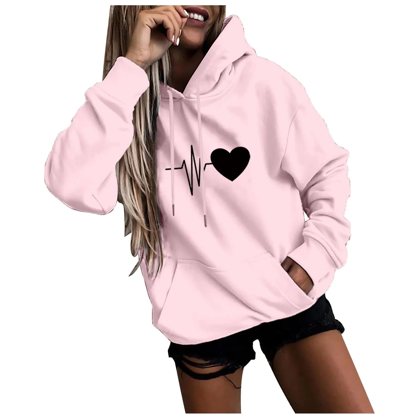 Women's Fashion Casual Fun Print Hooded Sweatshirt Loose Sports Tops Pullover