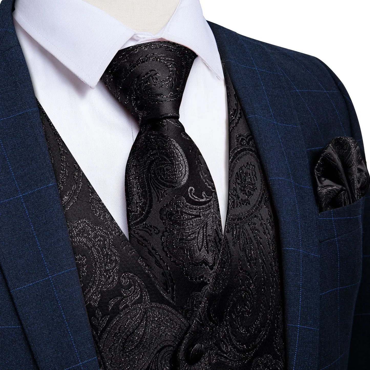 Formal Dress Gold Blue Black Paisley Wedding Suit Vest