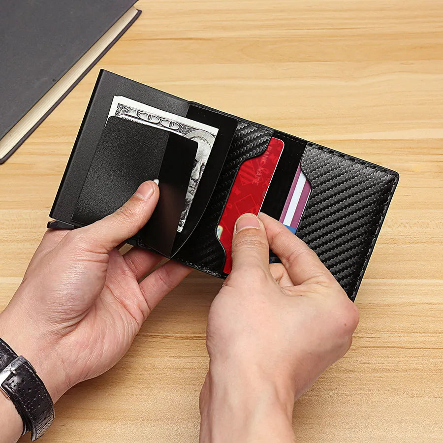 Carbon Fiber Credit Card Holder Wallets Trifold Leather