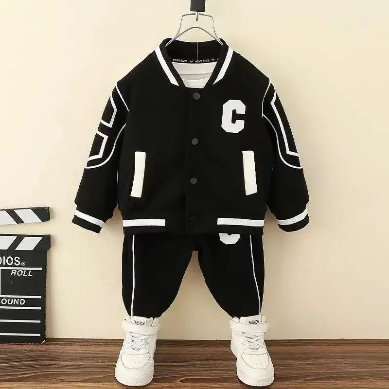 Autumn Baby Clothes Set Children Baseball Uniform Letter C Jacket Coat Top and Sport Pants 2pcs Suit Outfits Tracksuit