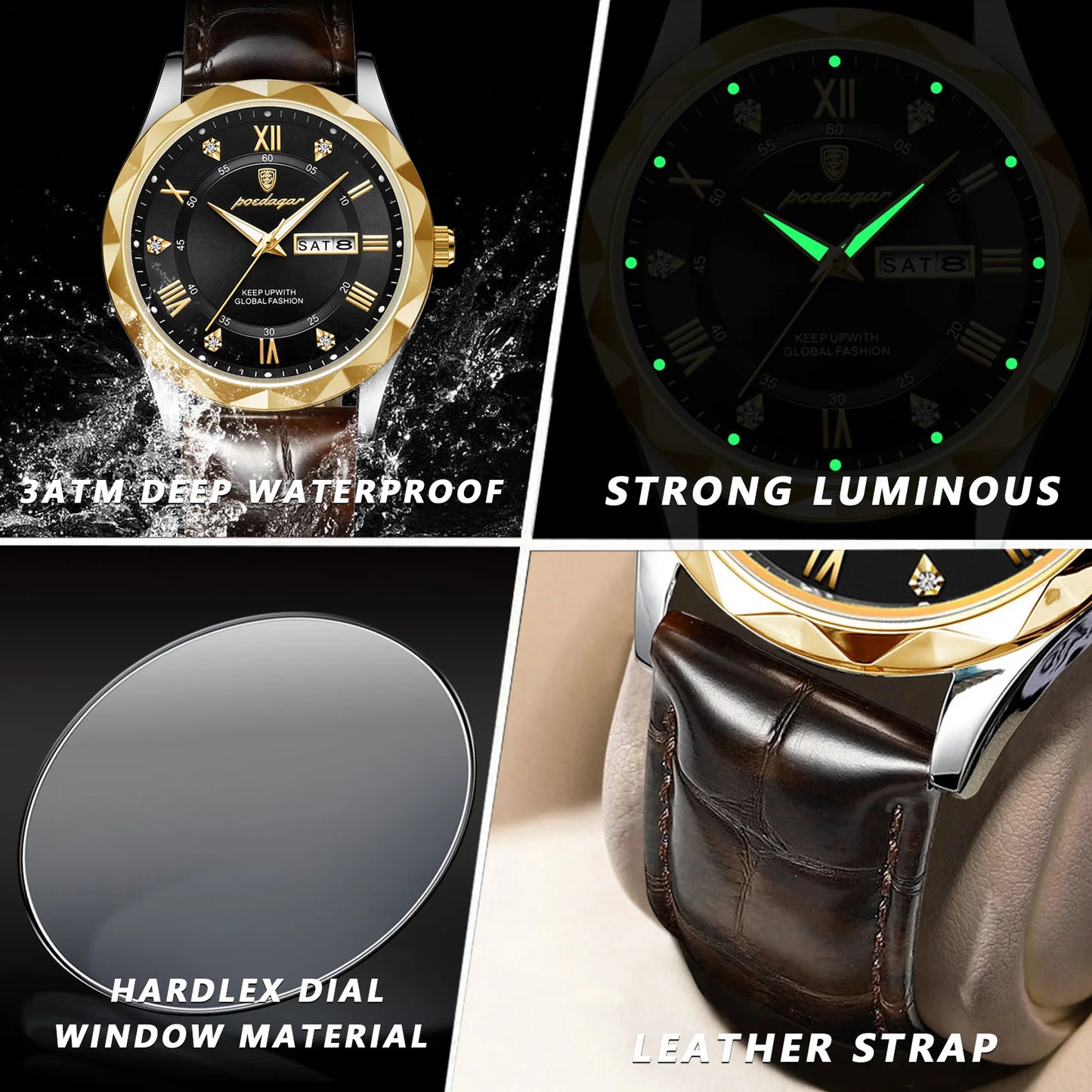 Luxury Business Man Wristwatch Waterproof Luminous Date Week