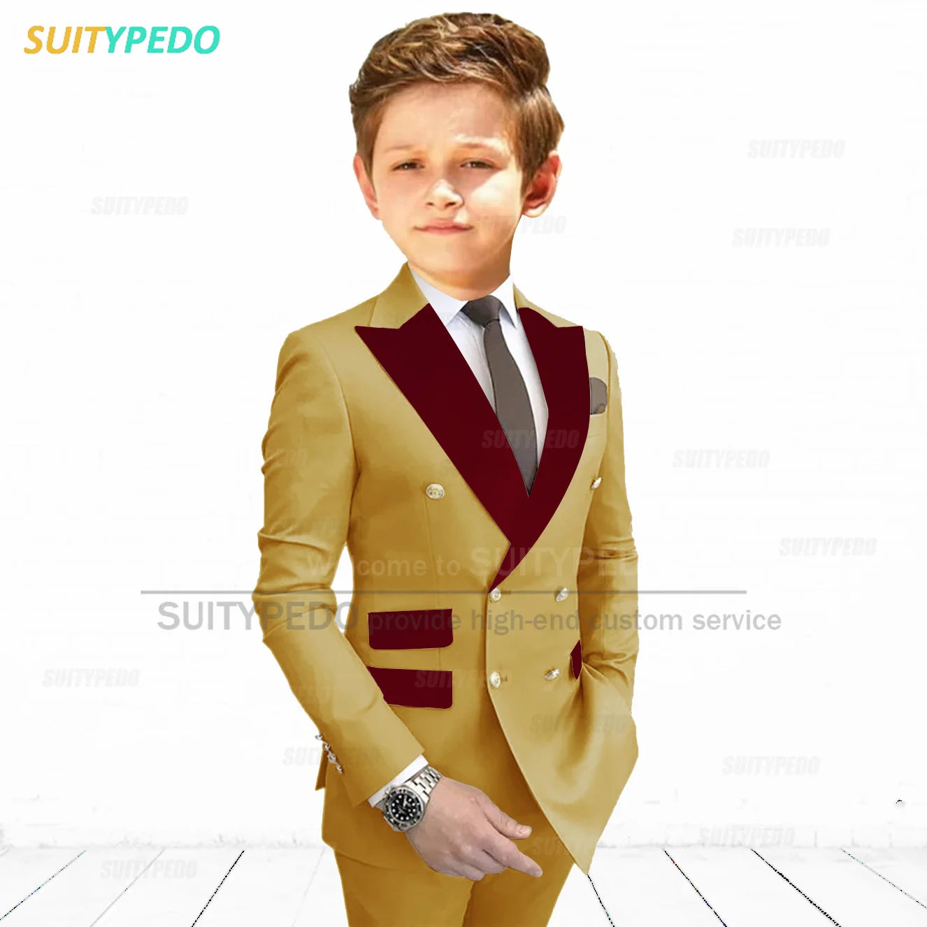 Burgundy Peaked Lapel Boy's Suit Set Children Prom Formal Blazer Pants Two Pieces Wedding Flower Kid Slim Fit Tuxedo Outfits