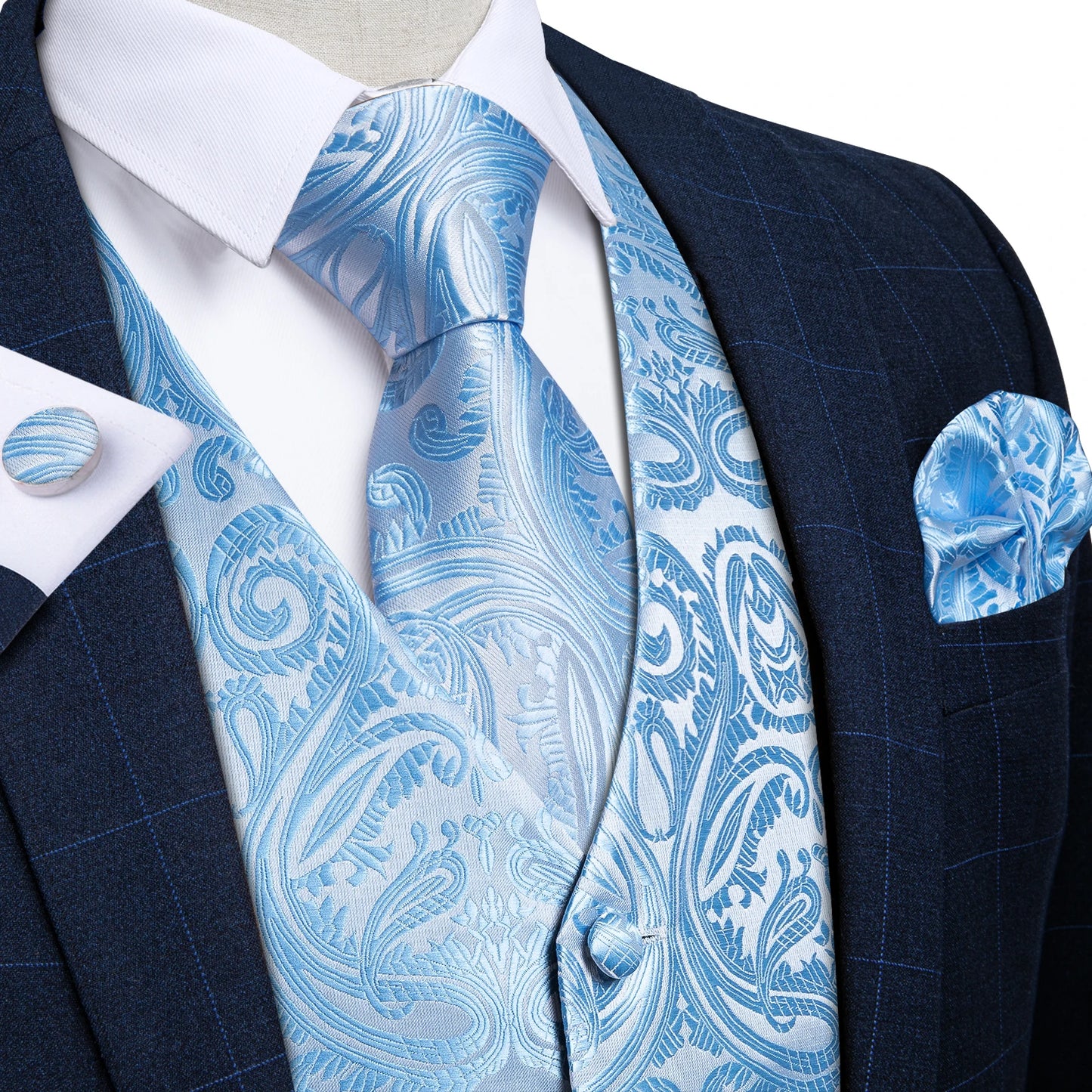 Formal Dress Gold Blue Black Paisley Wedding Suit Vest