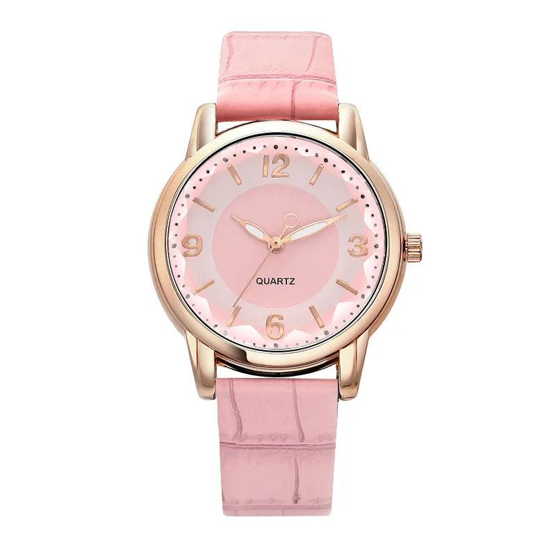 Leather Strap Ladies Watch Polygon Glass Luxury Quartz Watch