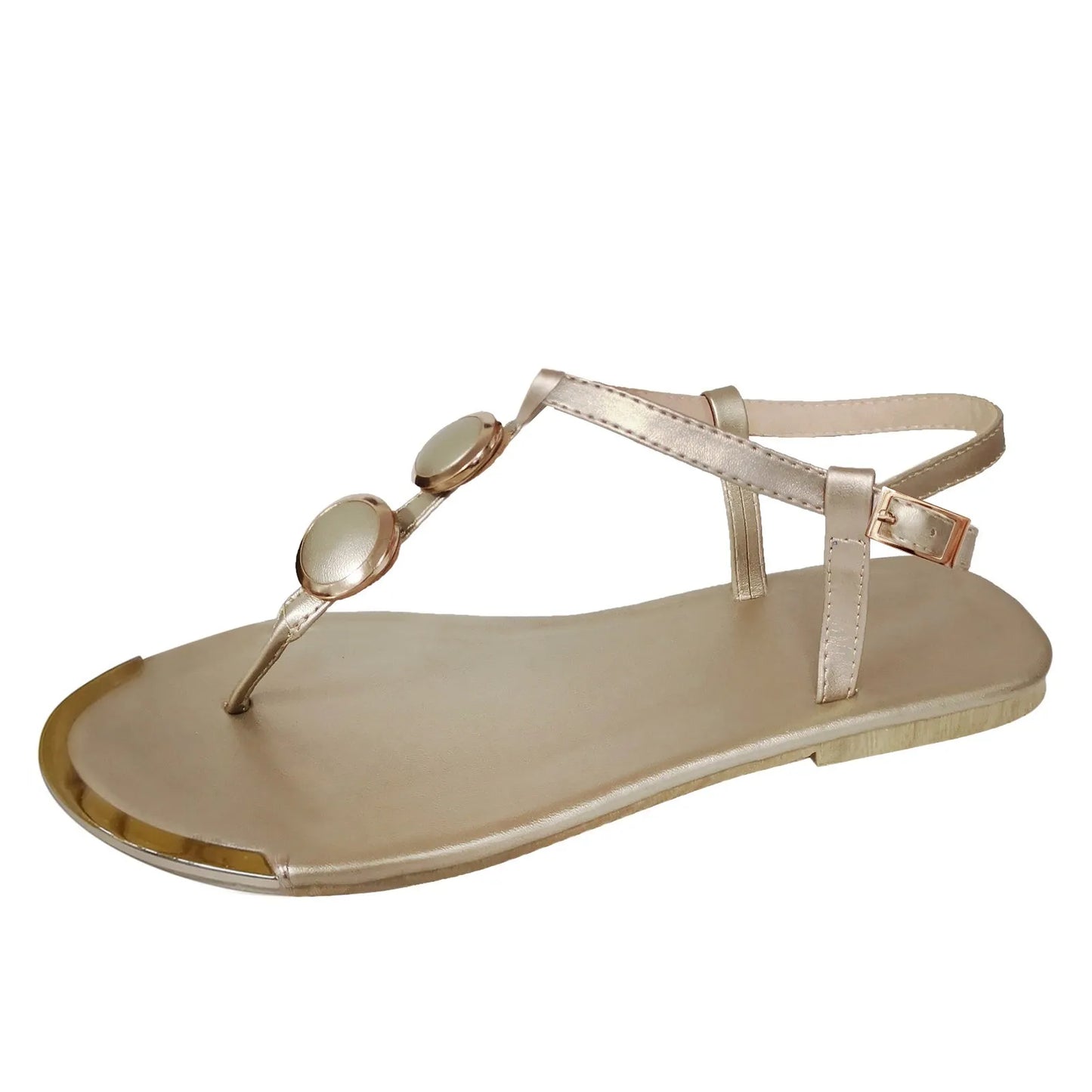 Gold Chain Sandals Buckle Flip Flops Flat With Casual Roman