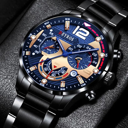 Fashion Mens Stainless Steel Watches Luxury Quartz Wristwatch Calendar Luminous Clock Men Business Casual Watch