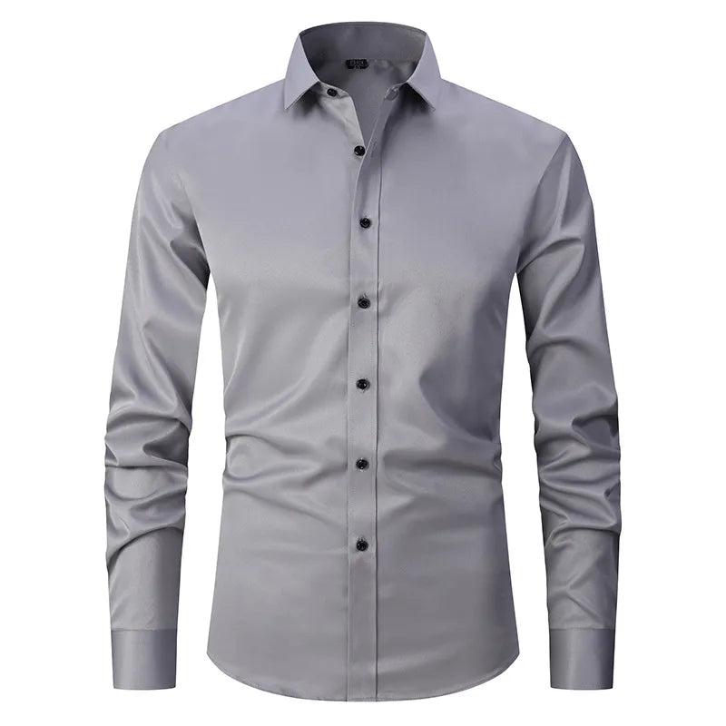 New High Quality Men's Shirt Long Sleeve Fashion No Iron Business Casual