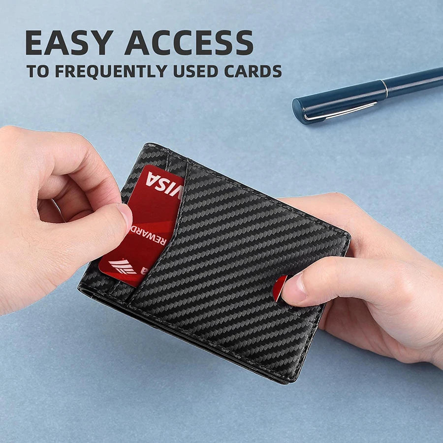 Rfid Carbon Fiber Leather Men Wallets Credit Card Holder Black Luxury Minimalist Wallet for Men