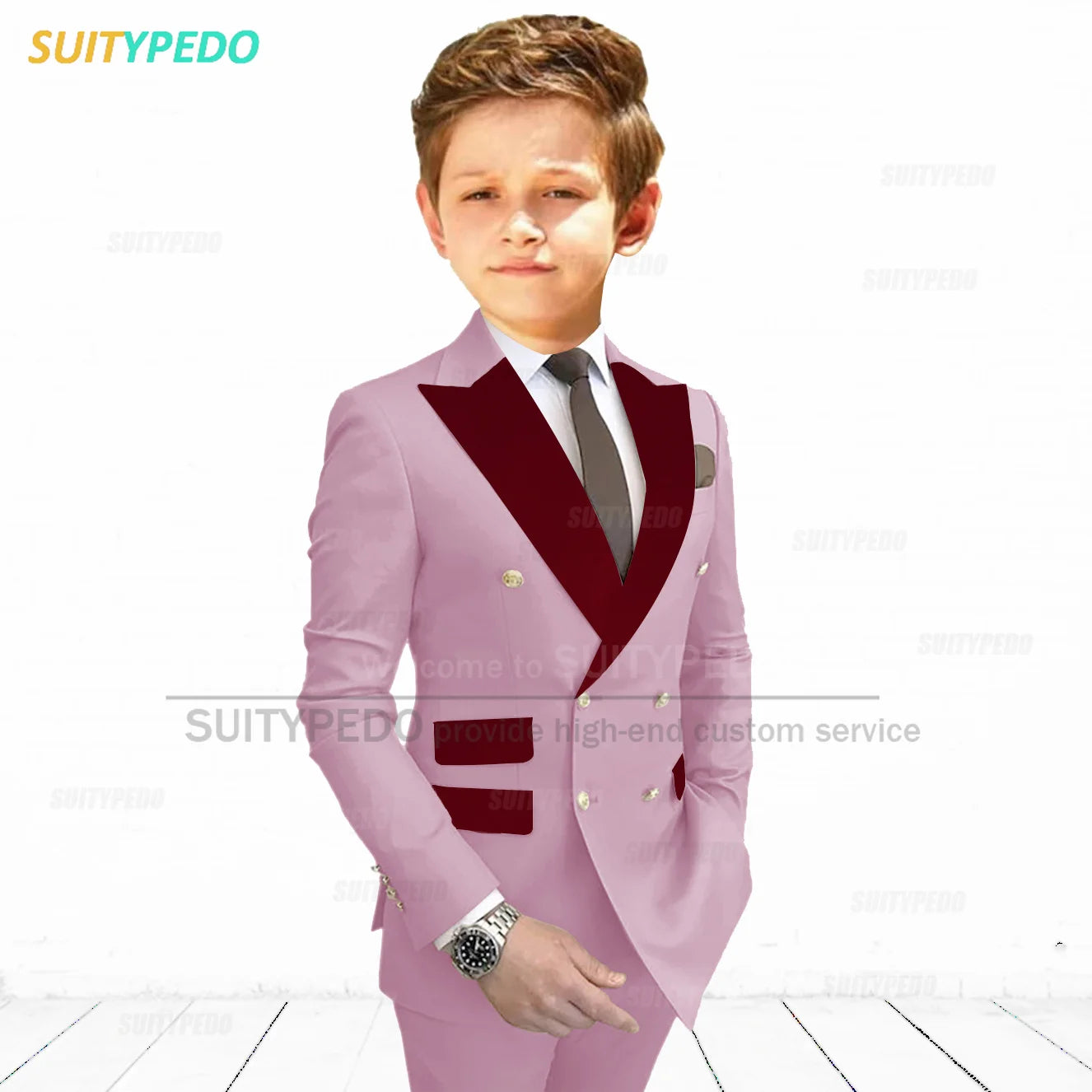 Burgundy Peaked Lapel Boy's Suit Set Children Prom Formal Blazer Pants Two Pieces Wedding Flower Kid Slim Fit Tuxedo Outfits