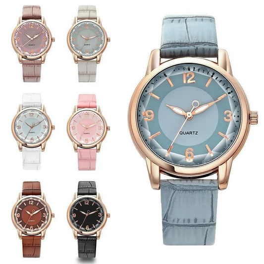 Leather Strap Ladies Watch Polygon Glass Luxury Quartz Watch