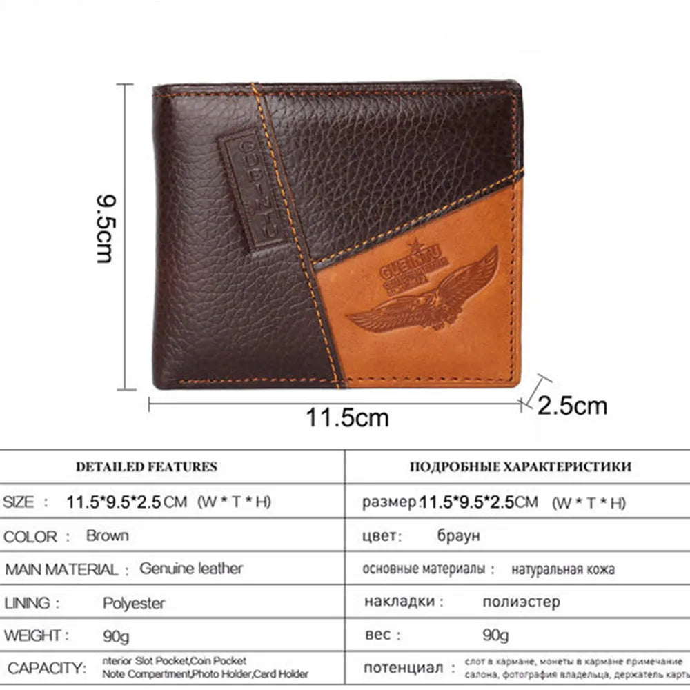 Genuine Leather Men Wallets Coin Pocket Zipper