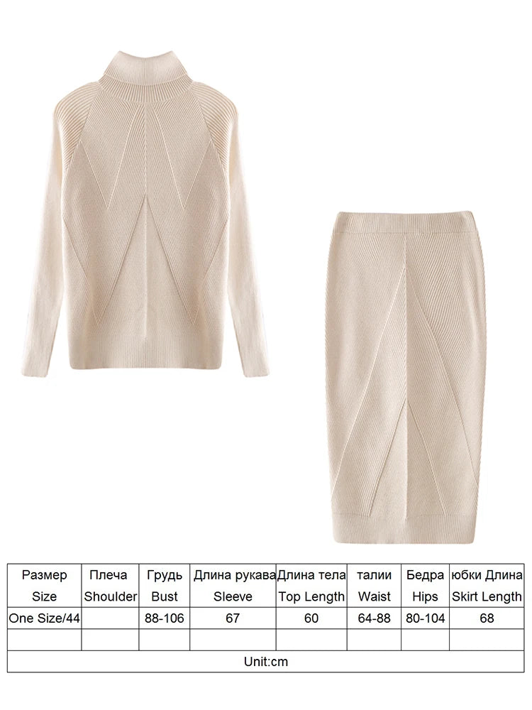 TYHUR Autumn Women's Knit Turtleneck Solid Color Pullover Sweater + Slim Skirt Two-Piece Set