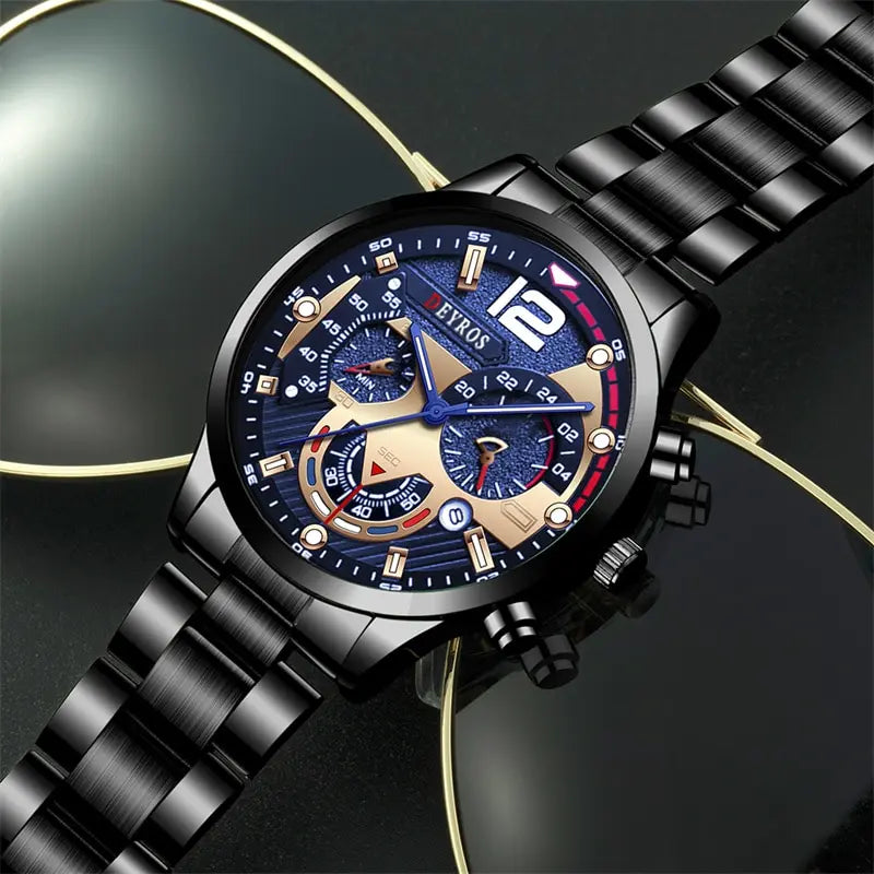 Fashion Mens Stainless Steel Watches Luxury Quartz Wristwatch Calendar Luminous Clock Men Business Casual Watch