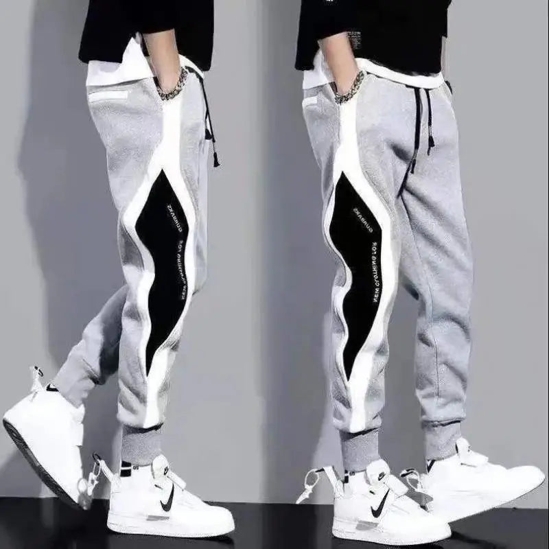 Men Jogging Fitness Pants Elastic Waist Windproof Tie-Foot Casual Baggy All-Match Trousers