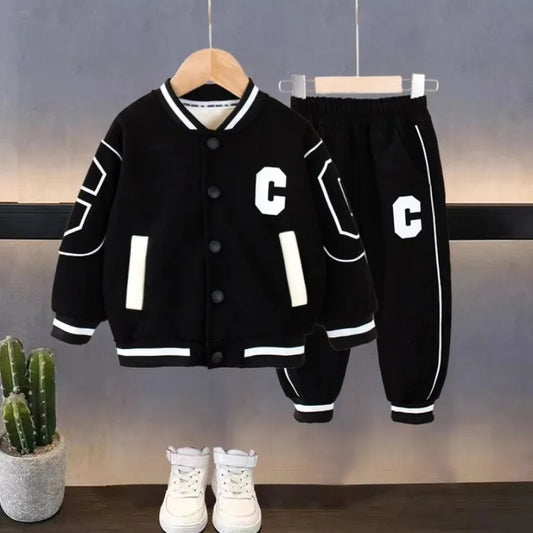 Autumn Baby Clothes Set Children Baseball Uniform Letter C Jacket Coat Top and Sport Pants 2pcs Suit Outfits Tracksuit