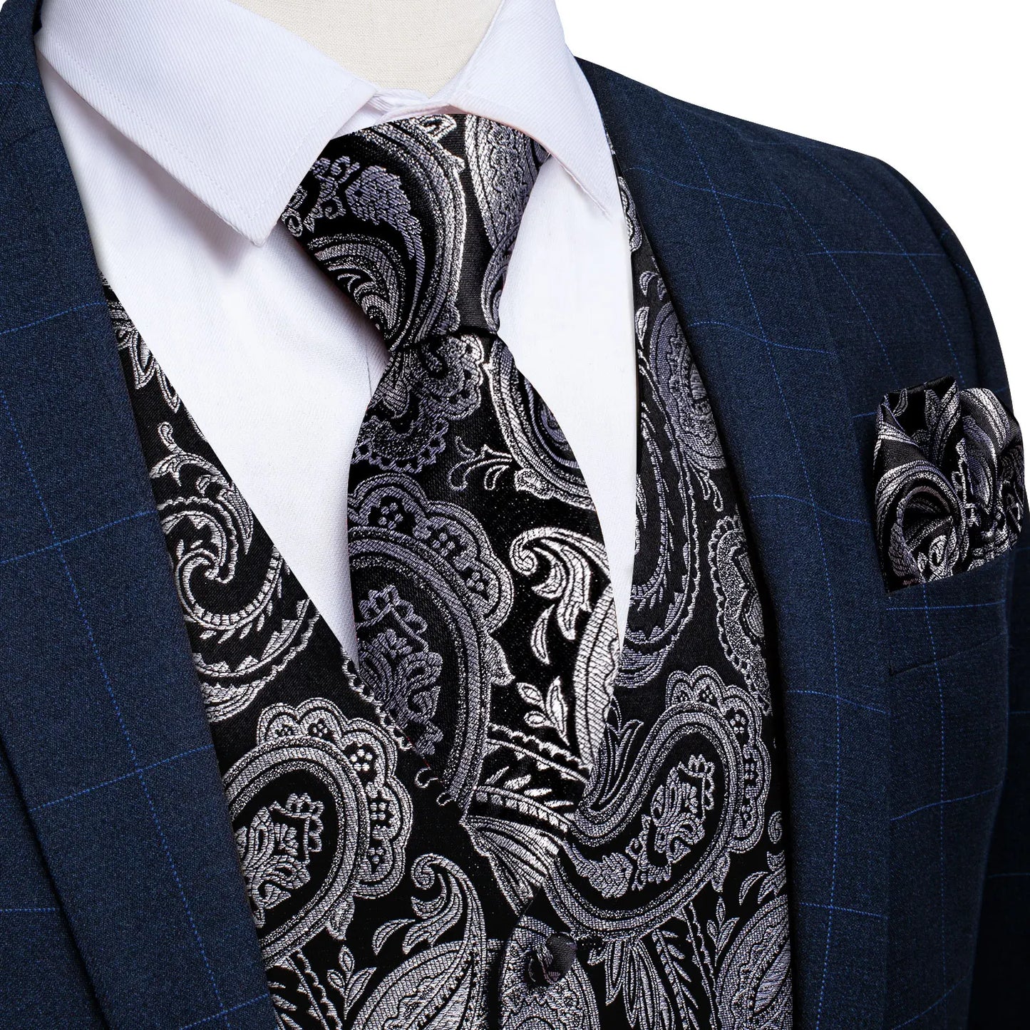 Formal Dress Gold Blue Black Paisley Wedding Suit Vest