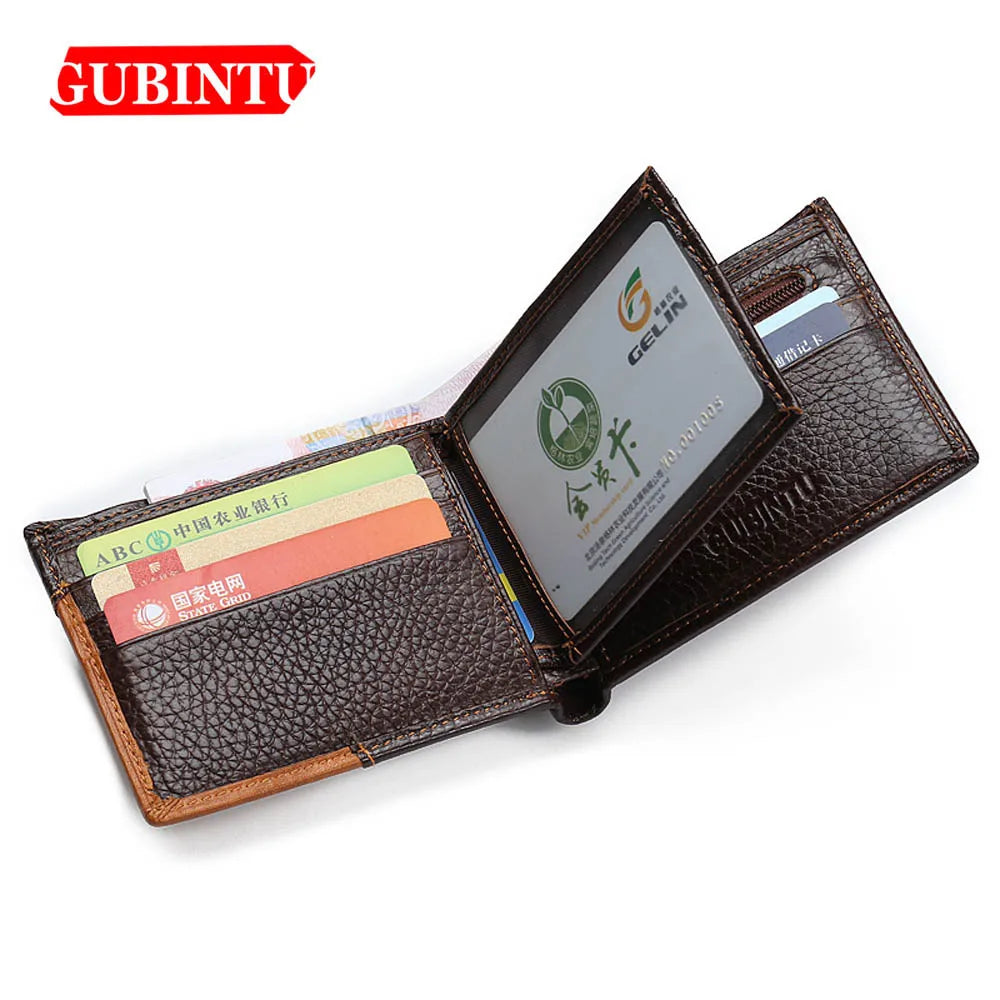 Genuine Leather Men Wallets Coin Pocket Zipper