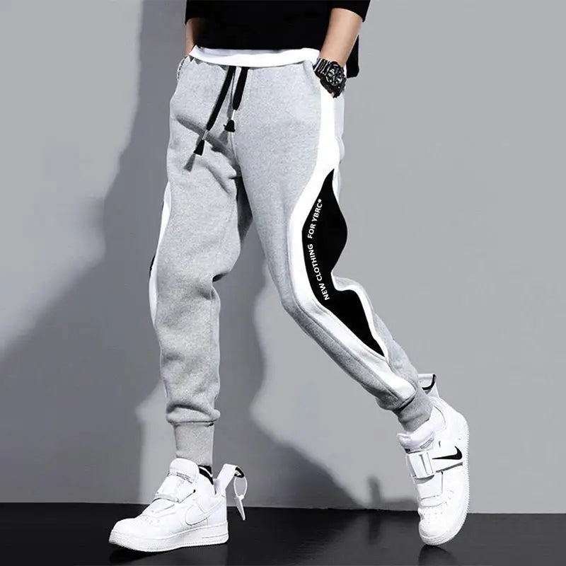 Men Jogging Fitness Pants Elastic Waist Windproof Tie-Foot Casual Baggy All-Match Trousers