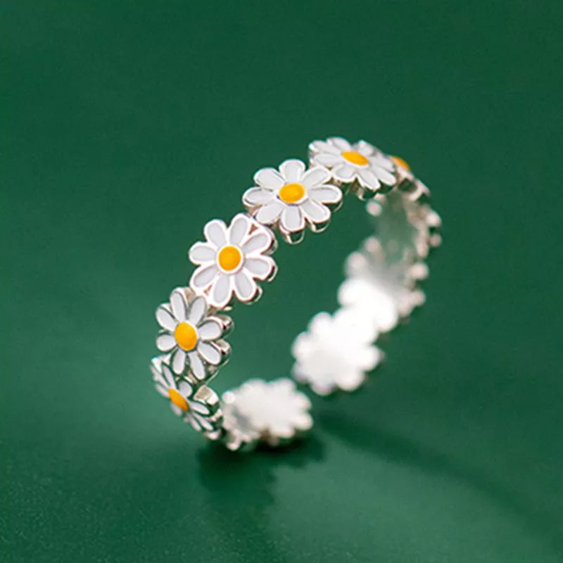 Cute Daisy Flowers Rings For Women Sweet Girls Exquisite Enamel Sunflower Open Ring